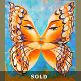 BUTTERFLY KISS ON BLUE 32"x36" arc./canv./glass bead mosaic SOLD